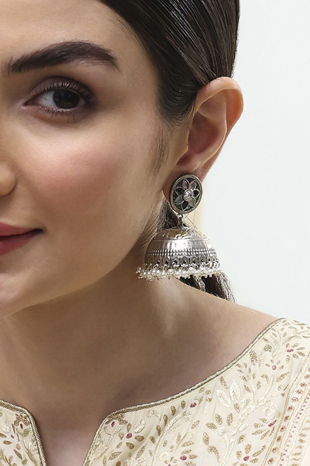 Multi-Colored Oxidised Floral Jhumkas image number 1