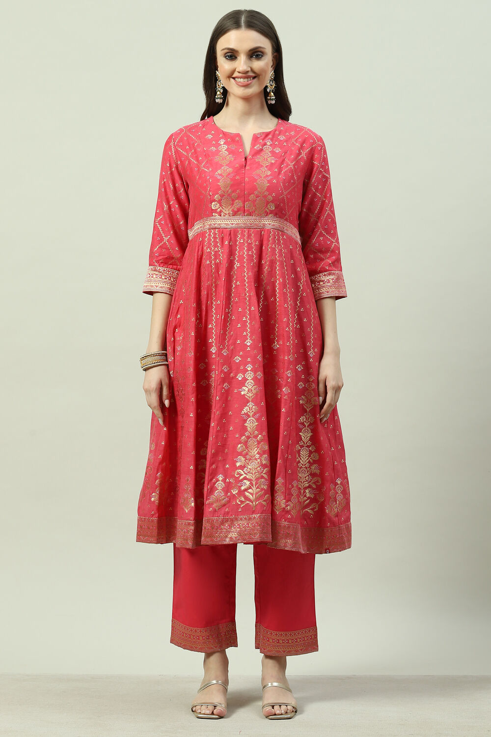Fuchsia Art Silk Anarkali Kurta Narrow Palazzo Suit Set image number 8