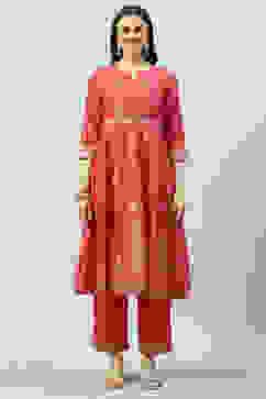 Fuchsia Art Silk Anarkali Kurta Narrow Palazzo Suit Set image number 8