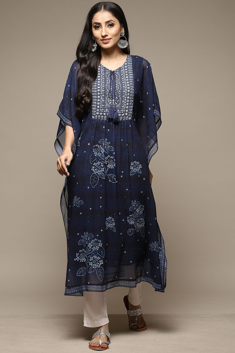 Indigo LIVA Blend Straight Printed Kurta image number 3