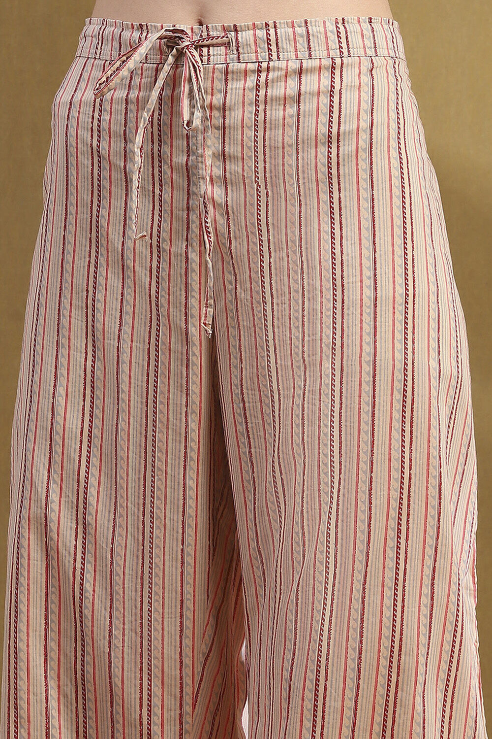 Beige Cotton Floral Printed Gathered A-Line Kurta Set image number 2