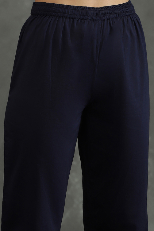 Rohit Bal Indigo Silk Chanderi Floral Printed Straight Kurta Set image number 2