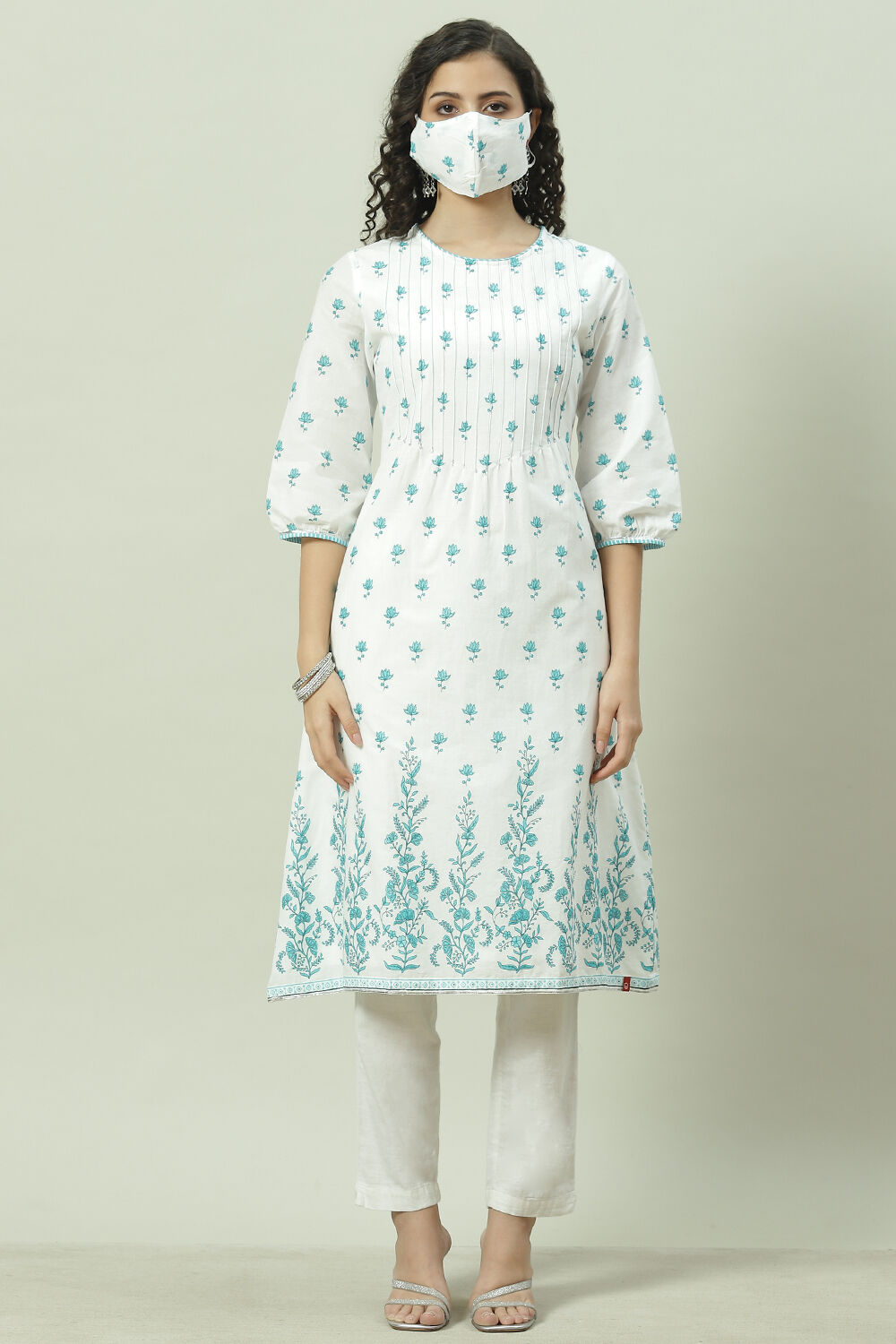 Sky Blue Cotton Straight Kurta image number 3