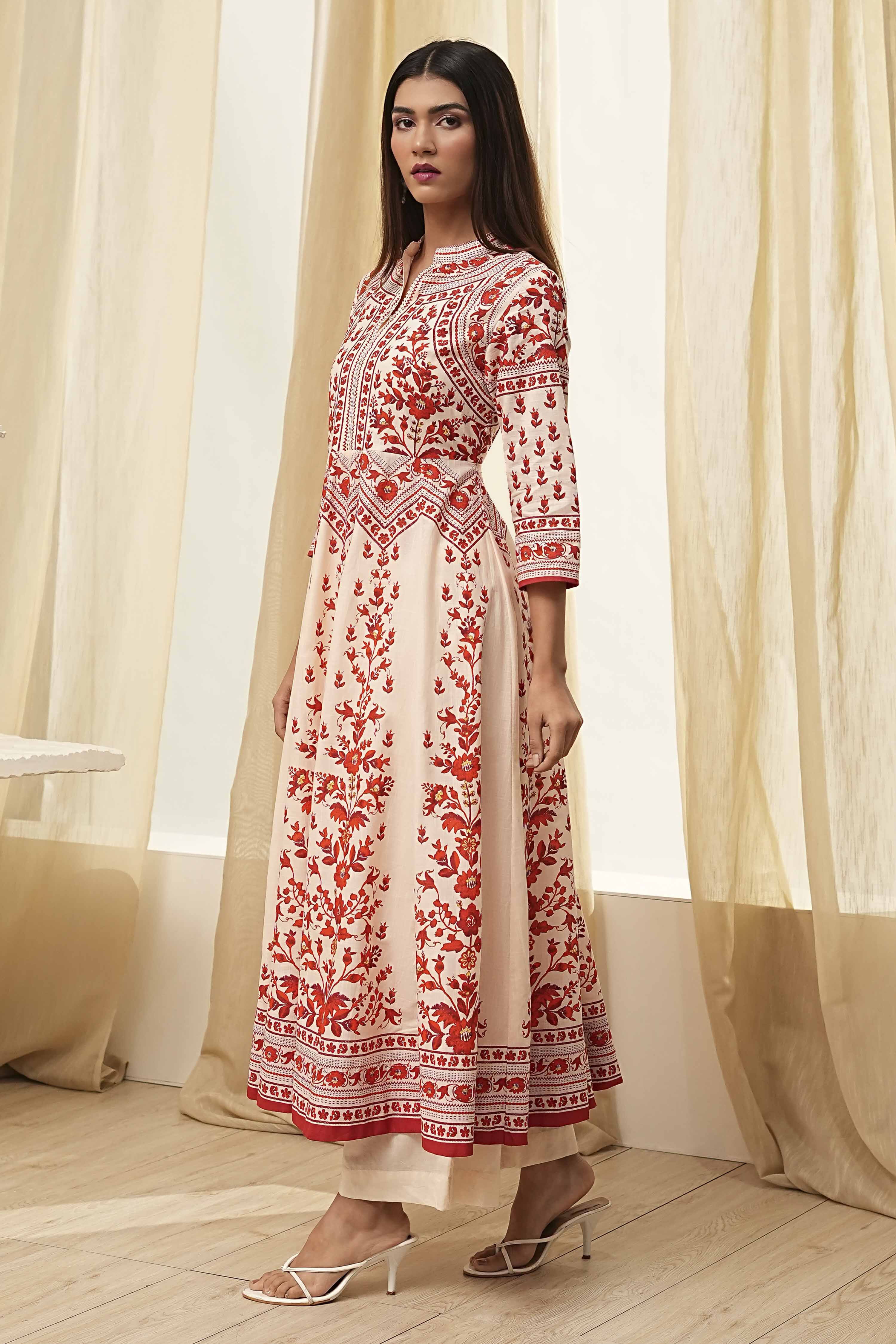 White and Black Cotton Printed Anarkali Kurta Set image number 3