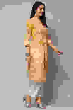 Yellow Cotton Straight Kurta image number 4