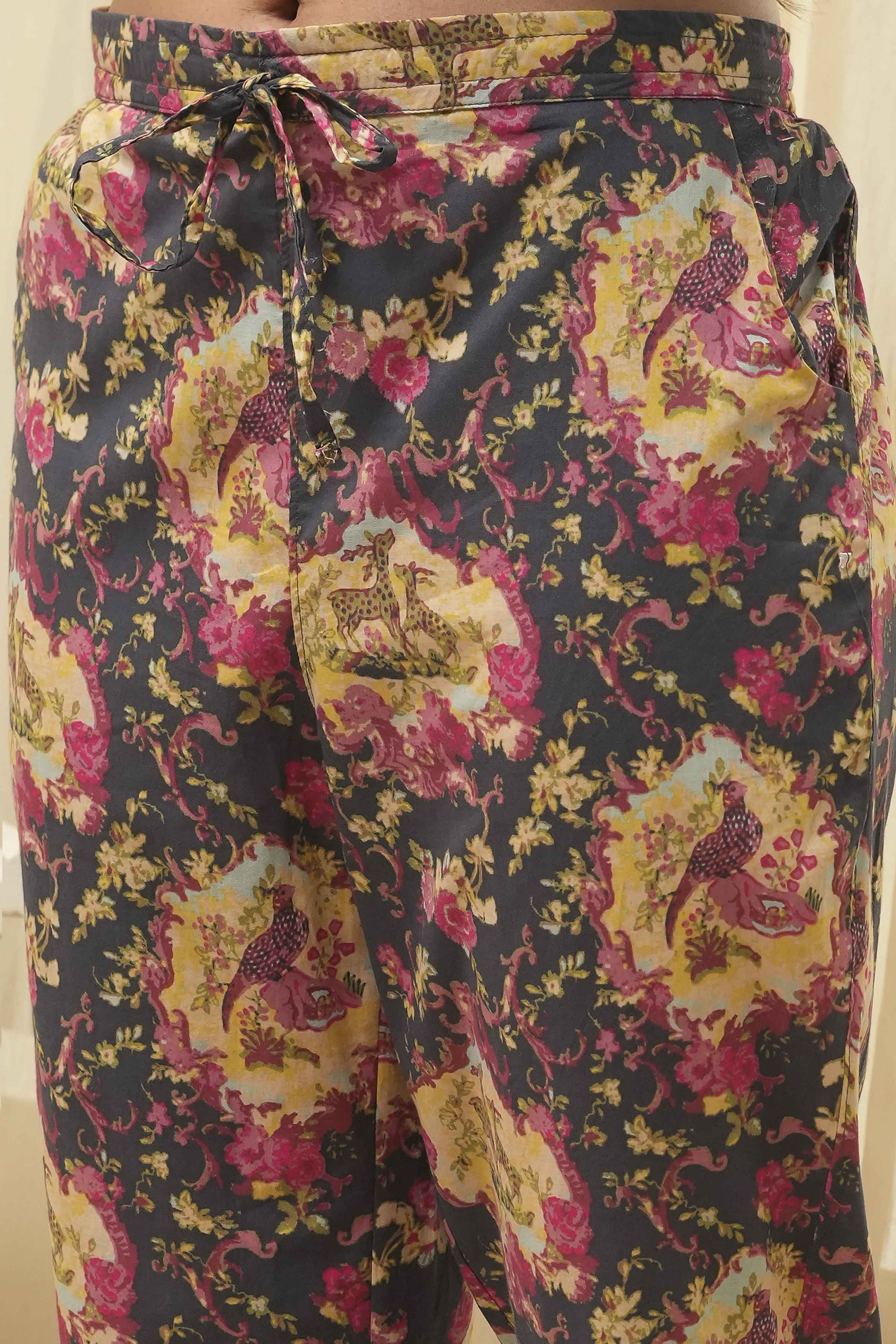 Mustard Cotton Straight Kurta Relaxed Pant Suit Set image number 2