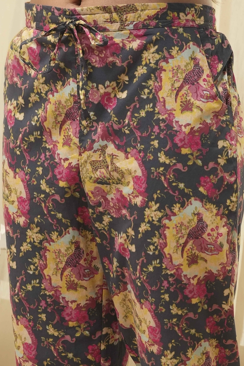 Mustard Cotton Straight Kurta Relaxed Pant Suit Set image number 2