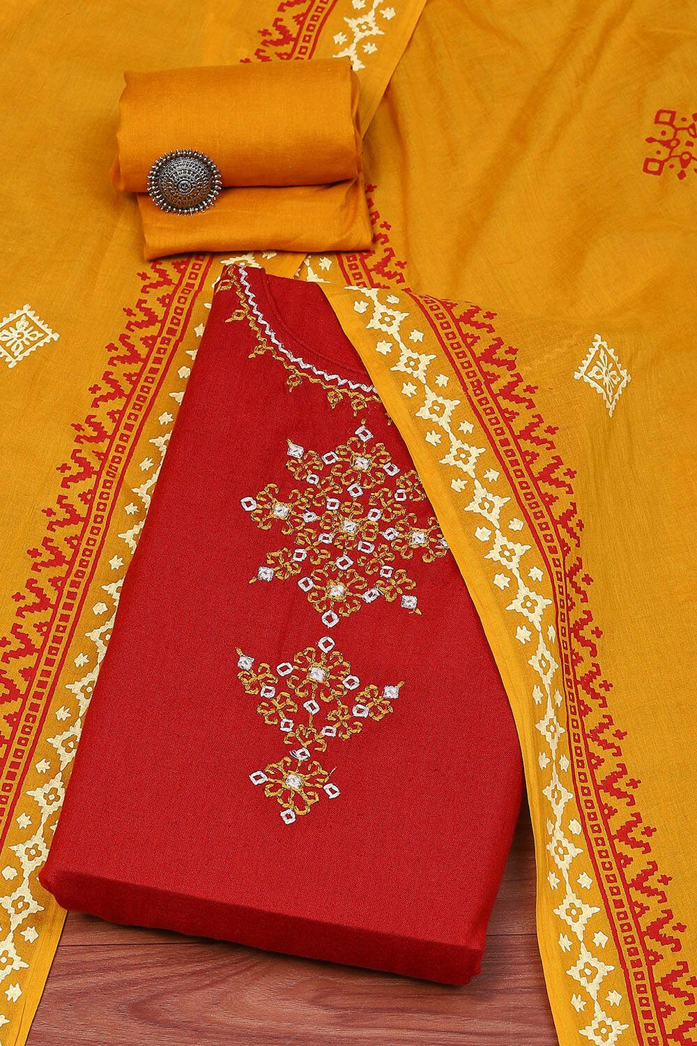 Blue Cotton Unstitched Suit Set image number 0