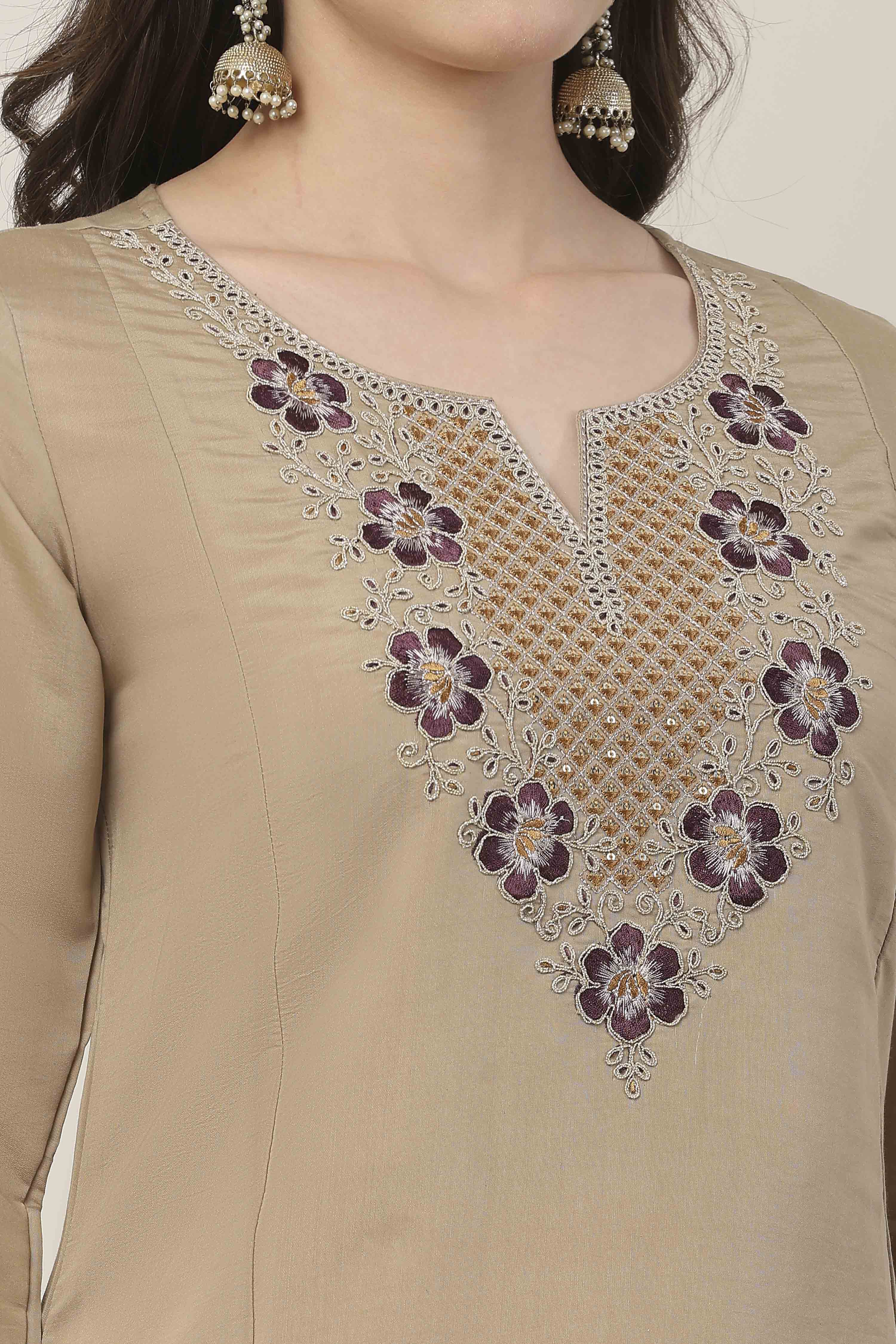 Beige Polyester Blend Straight Dyed Kurta image number 1