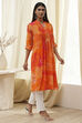 Blue Printed Pleated A-Line Kurta image number 4