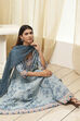Dull Blue Cotton Floral Anarkali Suit Set
