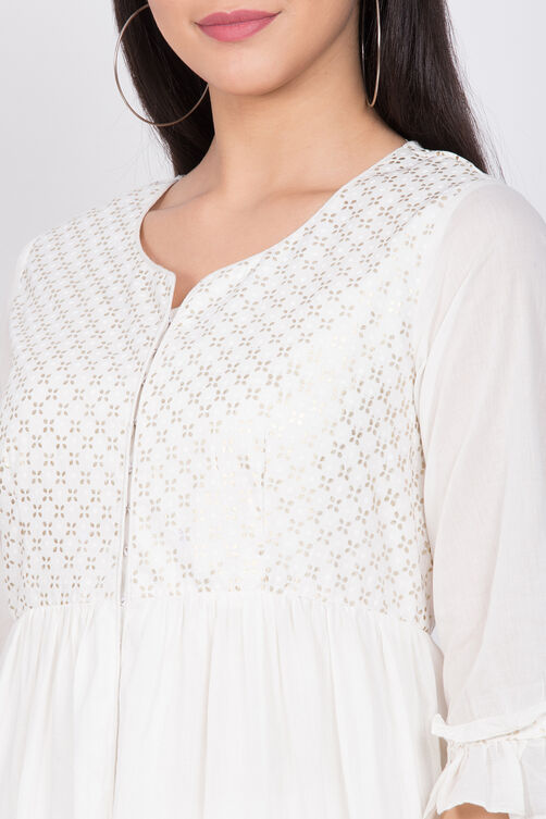 White Cotton Double Layered Printed Kurta image number 1
