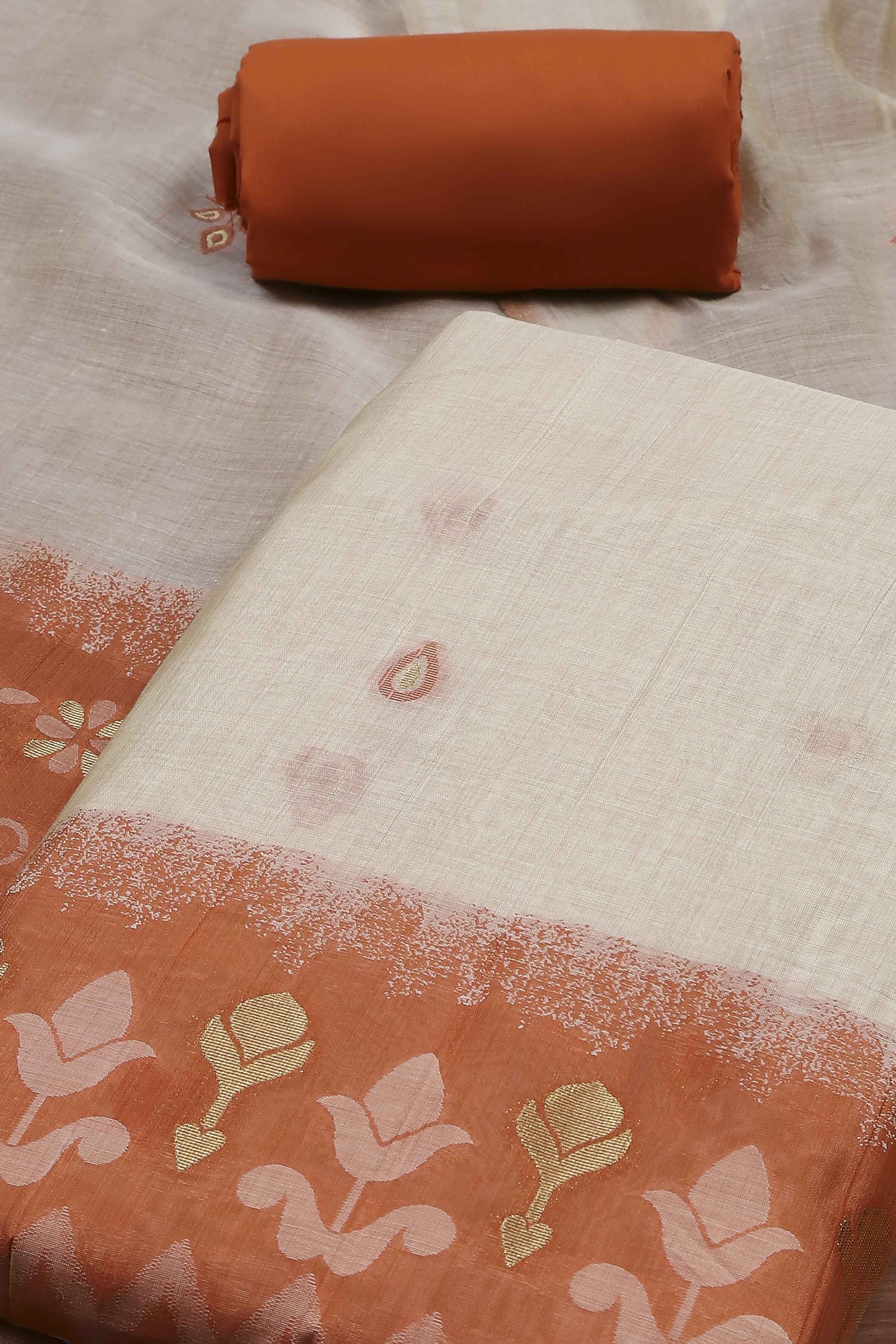 Rust Cotton Jamdani Unstitched Suit Set image number 1
