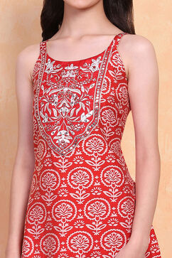 Red Viscose Blend Sharara Suit Set image number 1