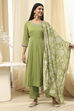 Blue Cotton Foil Printed Anarkali Suit Set image number 6