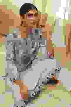 Beige and Blue Cotton Floral Straight Kurta image number 5