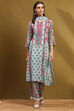 Turquoise Floral Printed Straight Suit Set image number 6