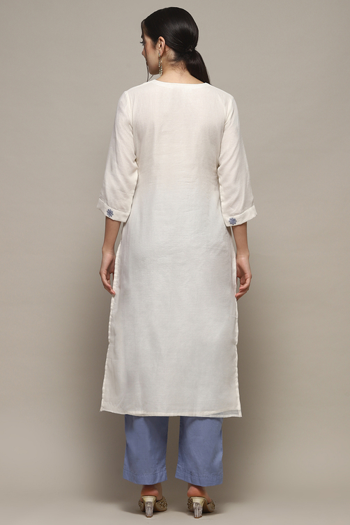 White Blue Cotton Blend Unstitched Suit set image number 6