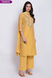 Yellow Poly Cotton Straight Kurta Palazzo Suit Set image number 0