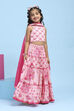 Pink Cotton Printed Tiered Lehenga Set image number 5