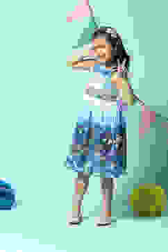 Off White Cotton Gathered Dress image number 2