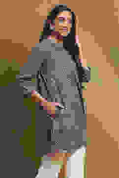 Ink Blue Knitted Block-Print Winter wear Short Kurta image number 4