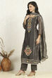 Teal Chanderi Unstitched Suit Set image number 4