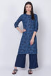 Denim Blue Cotton Straight Printed Kurta image number 0