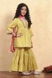 Green Cotton Dyed Gathered Sharara Suit Set image number 5