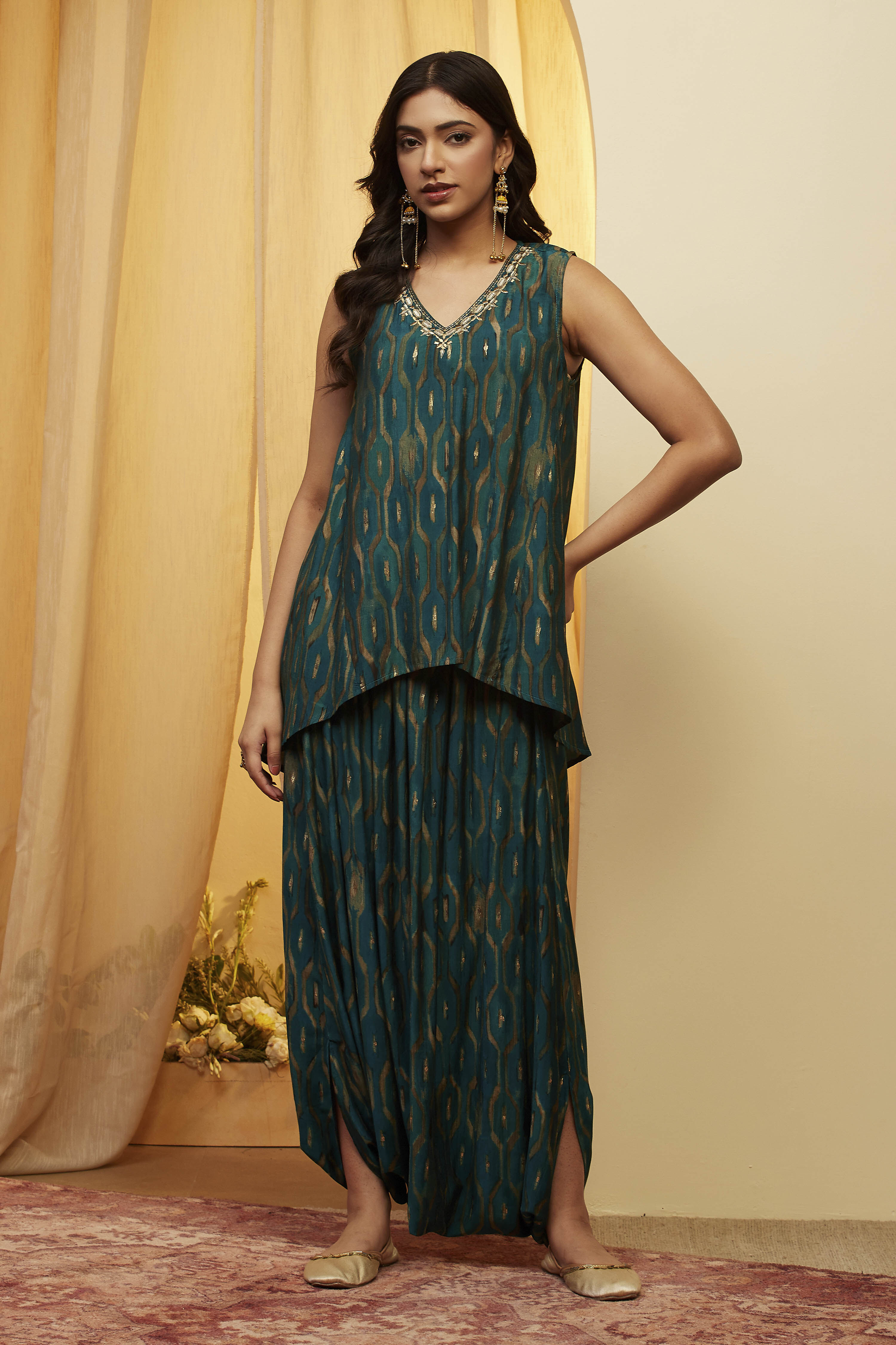 Teal Viscose Blend Straight Kurta Pants Set image number 5