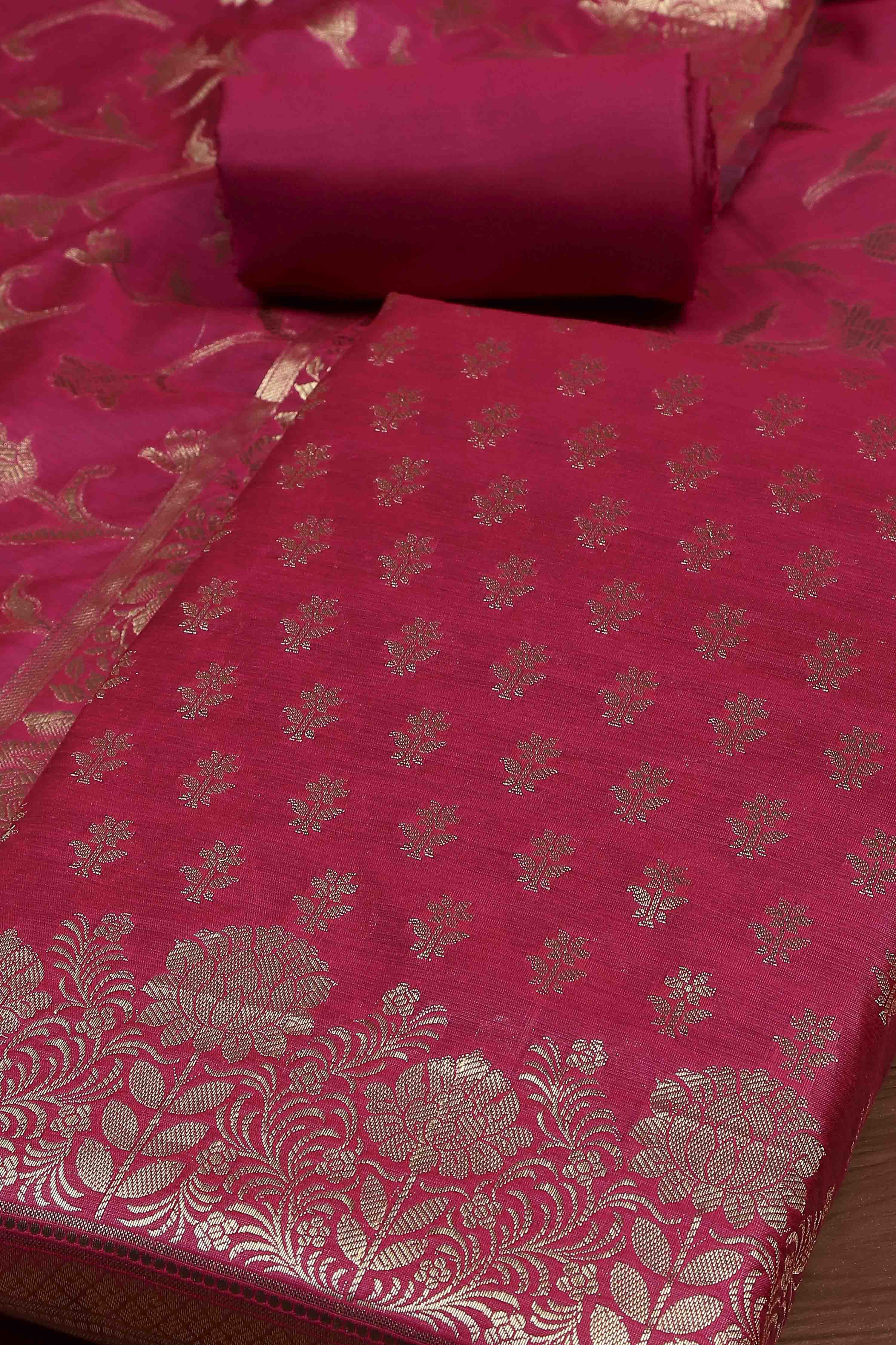 Rani Banarasi Chanderi Banarasi Print Unstitched Suit Set image number 1