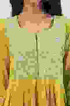 Green Cotton Kalidar Suit Set image number 1