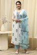Blue Cotton Hand Block Print Unstitched Suit Set image number 7