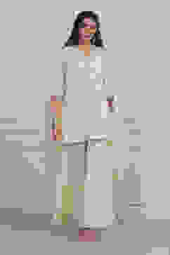 Ecru Cotton Embroidered Straight Sharara Suit Set image number 8