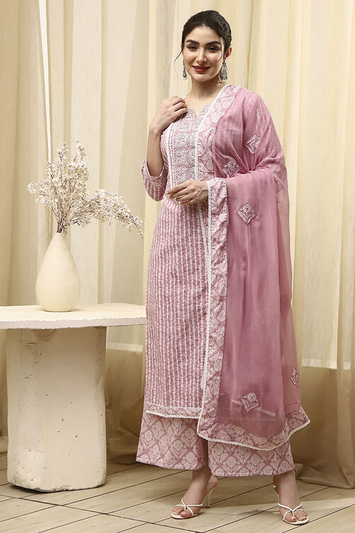Grey Cotton Printed Unstitched Suit Set image number 7