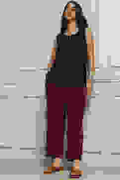 Green-Maroon Viscose Rayon Relaxed Solid Pants image number 0