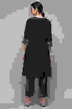 Indigo Poly Viscose Straight Yarndyed Suit Set image number 5