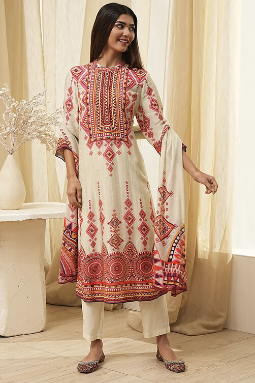 Dull Blue Printed Straight Suit Set image number 6
