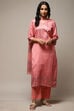 Peach Cotton Screen Print Unstitched Suit Set image number 14