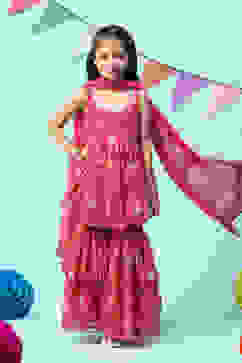 Deep Fuchsia Cotton Printed Kurta Garara Suit Set image number 0