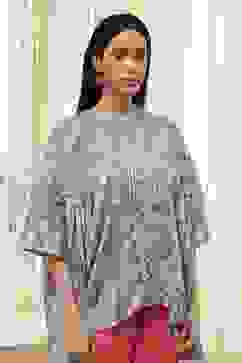 Dull Blue Cotton Flared Short Kurta image number 1