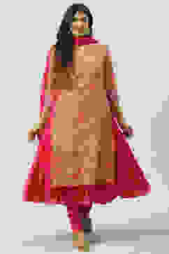 Fuschia Cotton Layered Kurta Churidar Suit Set image number 8