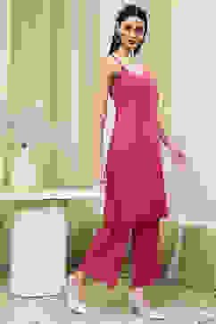 Fuchsia Embroidered Straight Suit Set image number 6