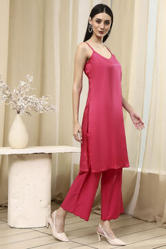 Fuchsia Embroidered Straight Suit Set image number 6