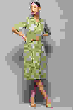 Green Pure Cotton Floral Printed Straight Dress image number 0
