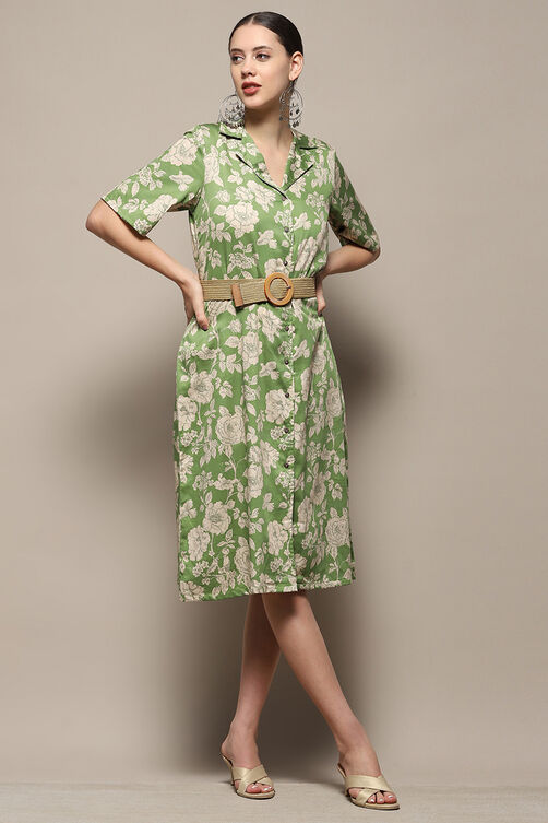 Dark Green Pure Cotton Floral Printed Straight Dress image number 0