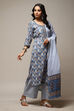 Indigo Cotton Hand Block Print Unstitched Suit Set image number 12