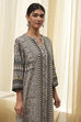 Ecru and Black Printed Straight Kurta image number 1