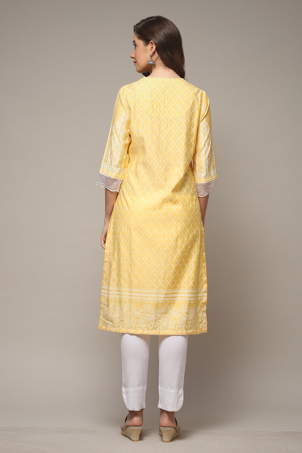 Yellow Viscose Straight Printed Kurta image number 2