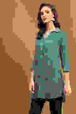 Blue Floral Printed Straight Kurti image number 2